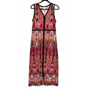 Chico's Maxi Dress Brown/Pink Geometric Sleeveless Bohemian Size 1 Medium 8/10